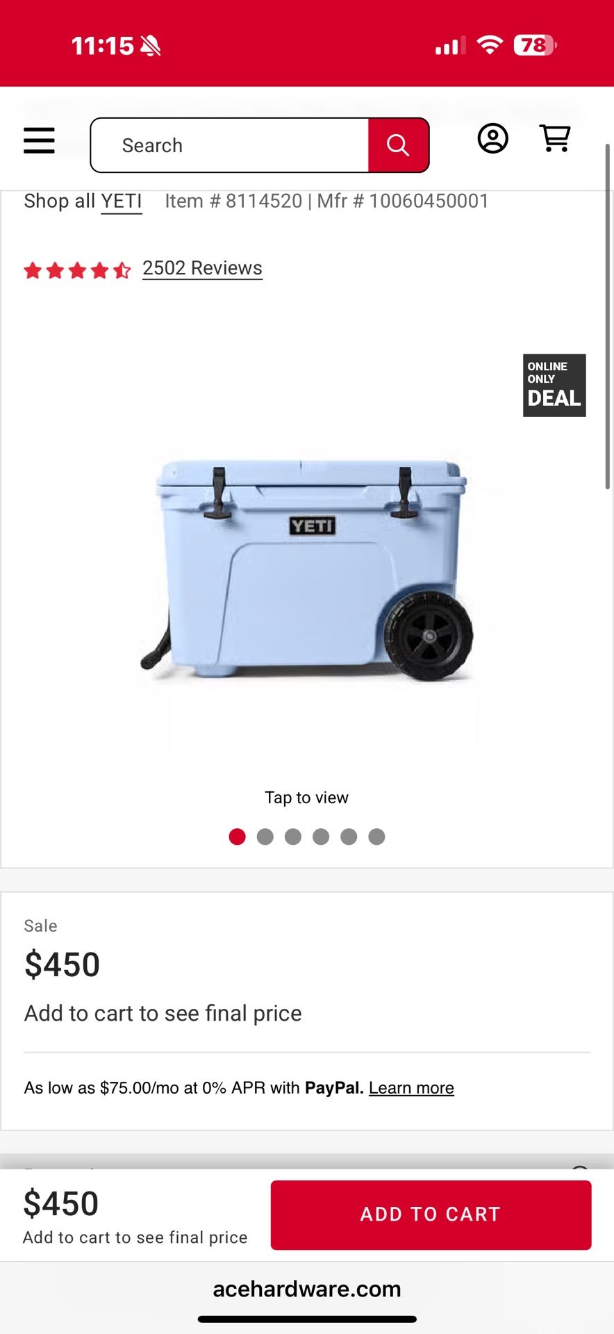 YETTI COOLER WITH WHEELS