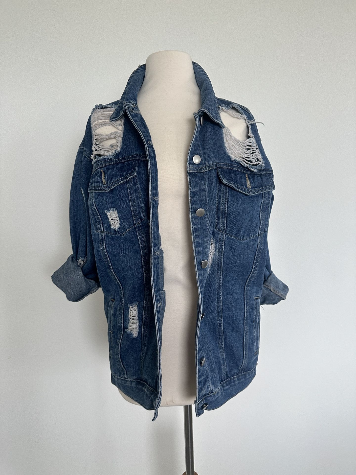 Women’s Distressed Oversized Denim Jacket Size Large (L)