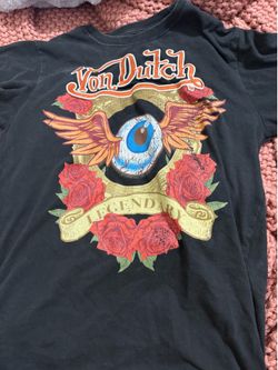 Von Dutch black t-shirt with eye and roses design. Size S
