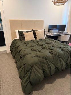 Upholstered Bed Frame + Mattress – Excellent Condition
