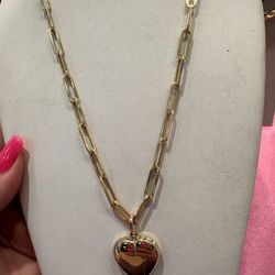 14k Gold Paperclip W Heart Pendant 
