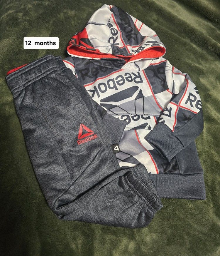 Reebok Baby Boy 2 Piece Printed Pullover Hoodie and Jogger Pants Outfit Set, Sizes 12M