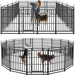 254 Heavy Duty Dog Playpen: 16 Steel Panels 40" Height, Square Steel Pipe with Reinforced Crossbars, 36FT 103 Sq.ft Portable Fence for Yard RV Camping