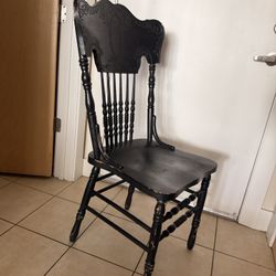 Antique Black Wood Spindle Back Chair - Ornate Backrest