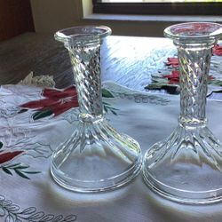 Pair Of Swirled Glass Taper Candlestick Holders