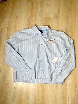 Ford Mustang Men's L Blue/White Striped Cotton Long Sleeve Button-Down Embro