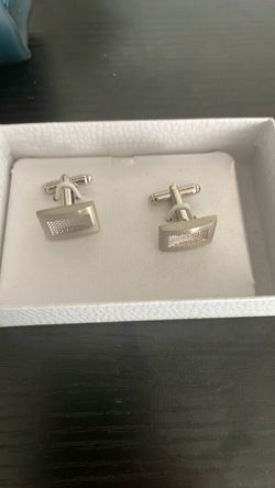Silver Rectangular Cufflinks with Textured Center
