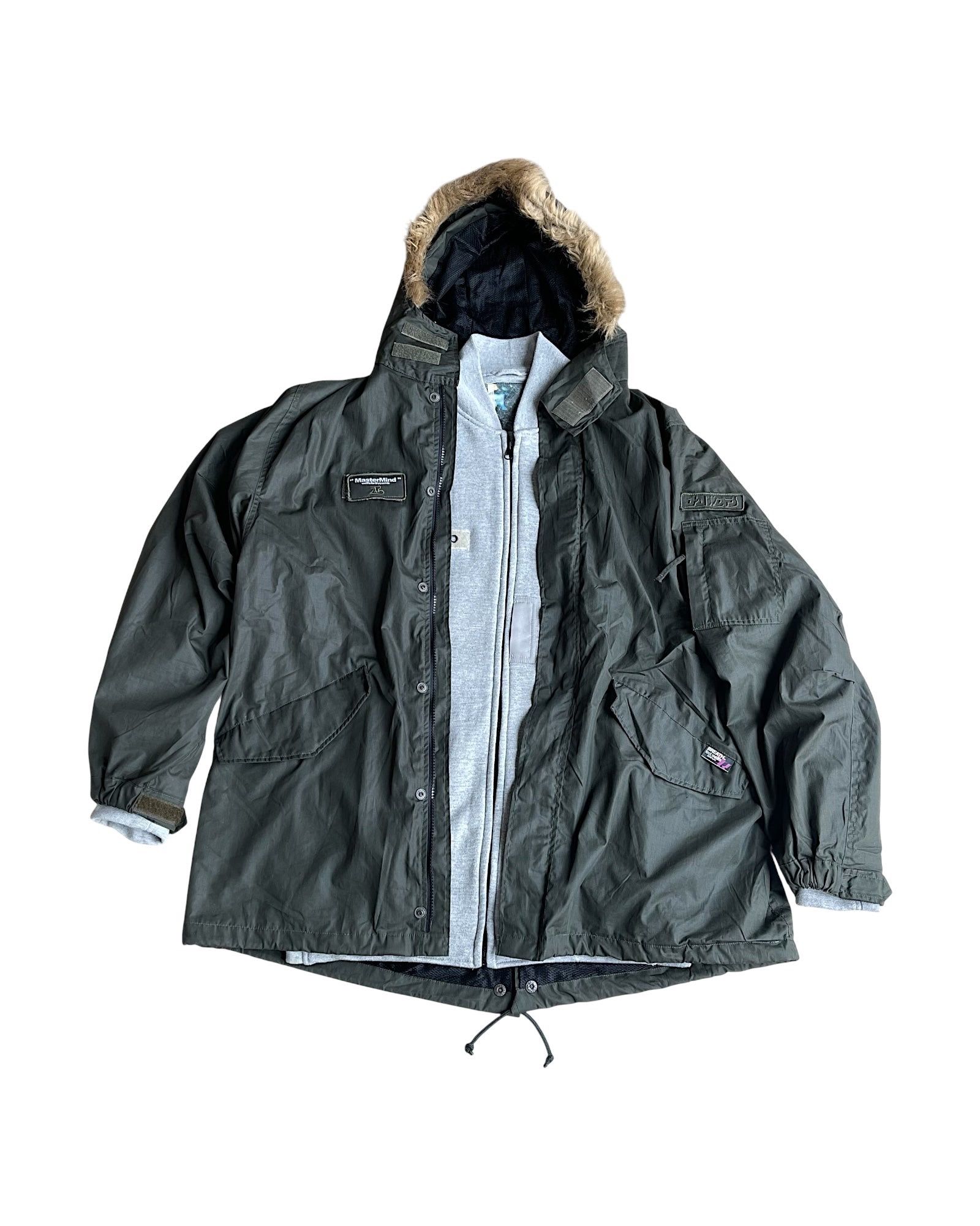 Breath Arabic Fur Fishtail Parka & Sweatshirt Bomber Patches Jacket Size L