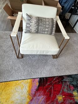 White Leather Chair with Pillow