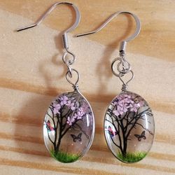 Cherry Blossom Tree And Butterfly Earrings