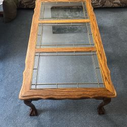 Solid Oak Coffee Table w/ Glass Inserts