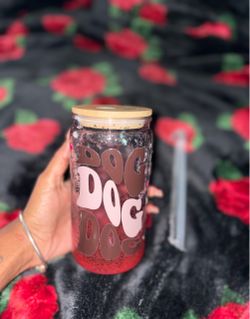 Handmade Custom Snow Globe Tumbler – Red & Pink “DOG” Design ✨