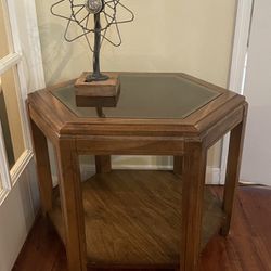 vintage hexagon End table Side Table with Glass Top