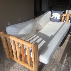 Log Pine Furniture Sofa And Lounge Chair With Cushions 