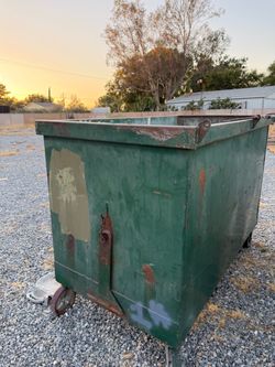 Large Green Metal Dumpster on Wheels / Trash Can / Trash Bin
