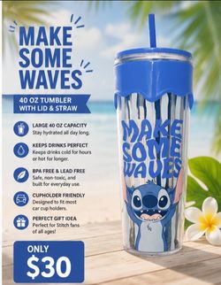 💙 Stitch 40 oz Tumbler with Lid & Straw -NEW