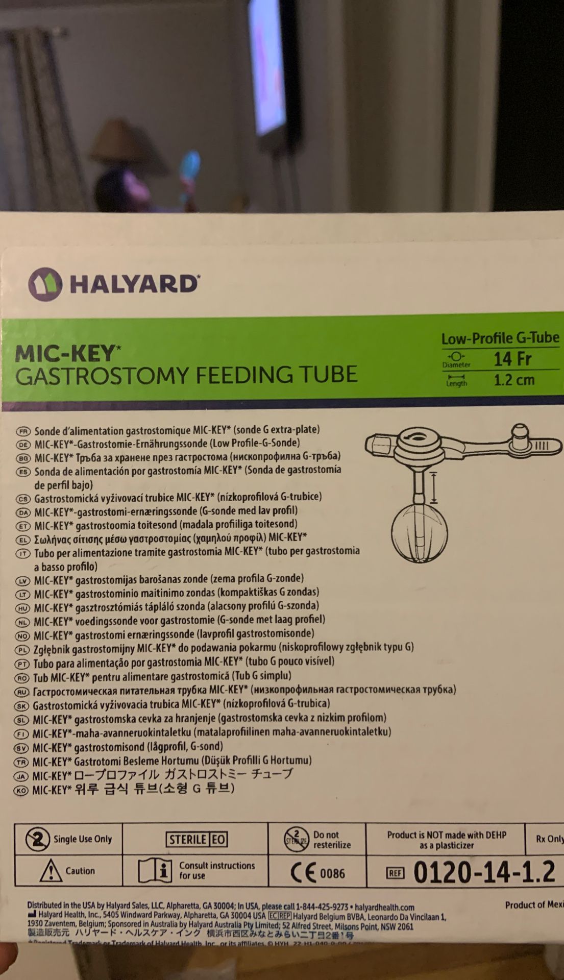 Halyard Mic Key Gastrostomy Feeding TUBE 14fr 1.2