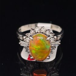 Platinum Diamond GDR 1.48 CT Fire Opal Ring 5.50g .33CTW Dia Size 6 1/2 182288/5