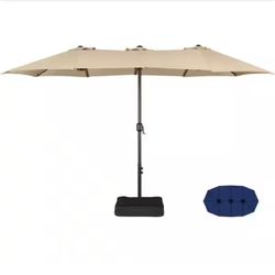 13 ft. Twin Patio Parasol Triple-size Outdoor Umbrella Tan