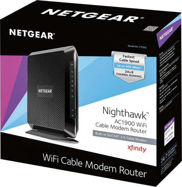 NETGEAR - Nighthawk AC1900 Router with DOCSIS 3.0 Cable Modem – Black 