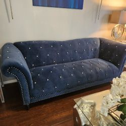 Navy Blue Rhinestone Stud Sofa