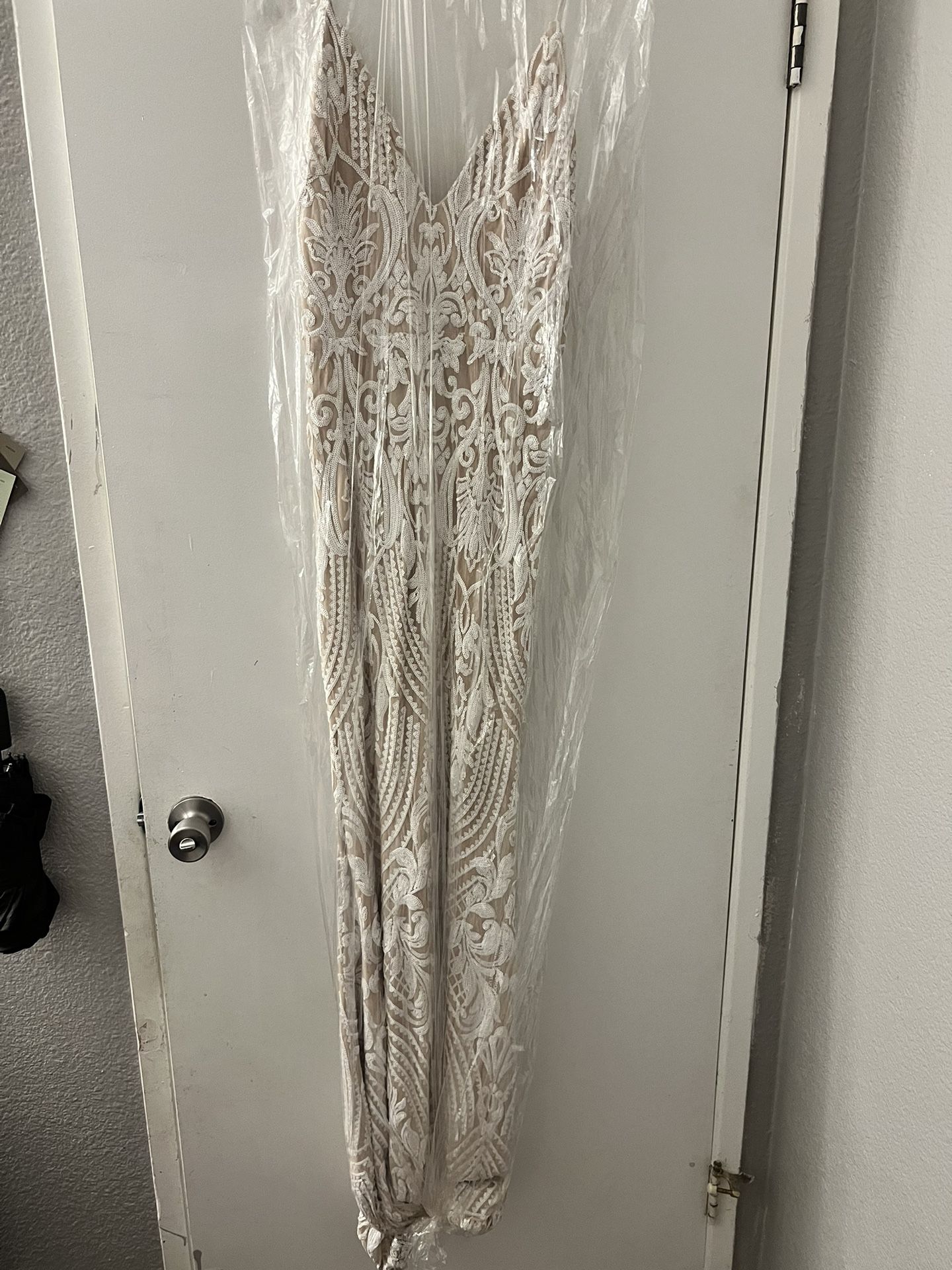 cream/white sequined prom / wedding dress
