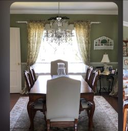 Ornate Carved Wood Dining Table 6 Chairs & Hutch
