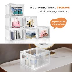 Stackable Shoebox Organizer 4-pack Clear Magnetic Door Storage NEW (36C)