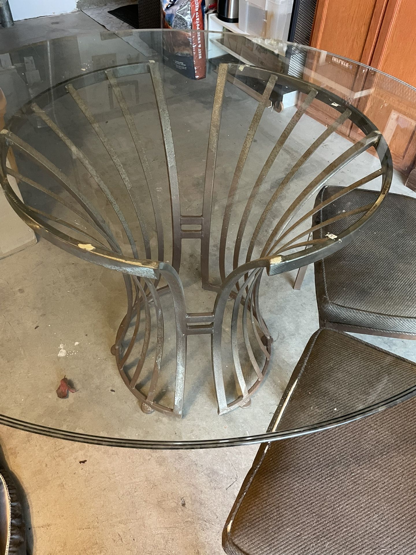 Wrought Iron Table Base And Two Chairs