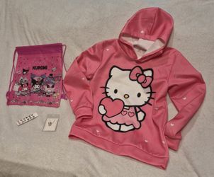 Hello Kitty & Friends Pink Hoodie Bundle | Girls 11-12Y | Kuromi Bag & Jewelry