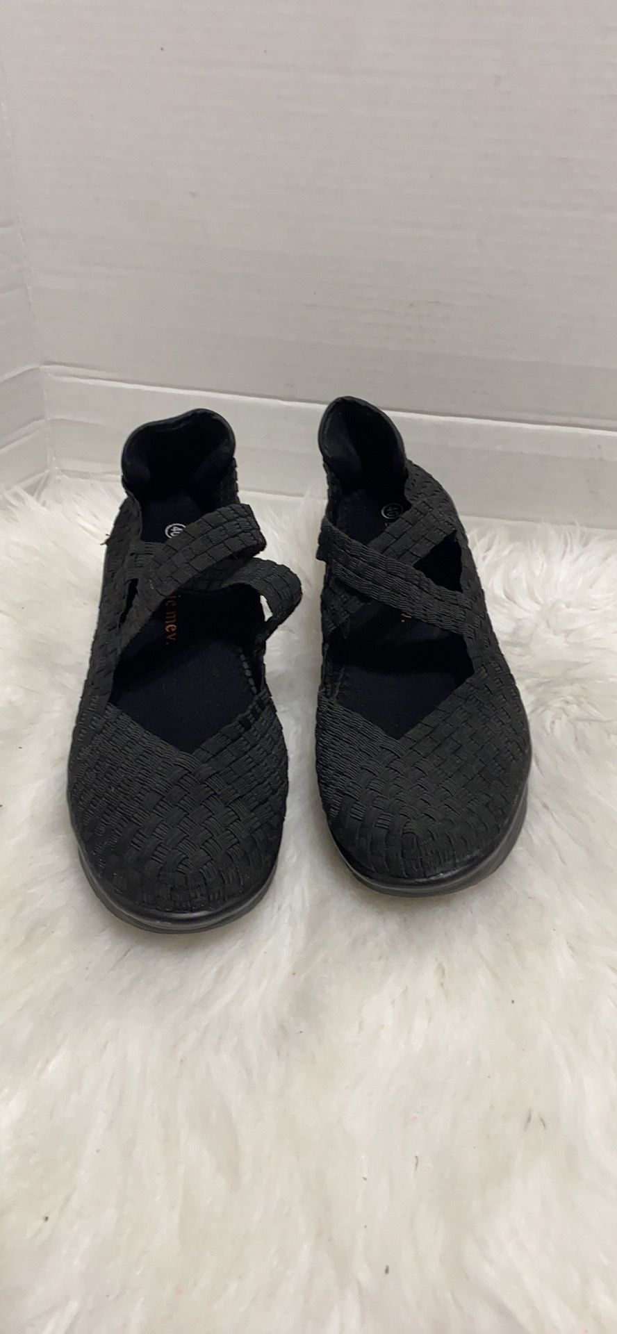 Bernie Mev Black Woven Stretch Mary Jane Wedges shoes Women's Euro 40 9.5-10