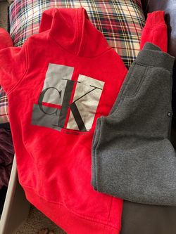 Calvin Klein Jeans Red Hoodie and Grey Sweatpants Set