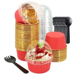 Large Cupcake Liners Baking Cups 50 Pack,LNYZQUS 5oz Foil Muffin Cups Muffin Tins,Disposable Ramekins Tins With Lids And Spoons,Cupcake Wrappers Holde
