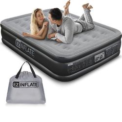 EZ INFLATE Double High Luxury Air Mattress With Built In Pump, Inflatable Mattress Twin

