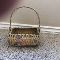 Basket With Painted Flowers On Both Sides