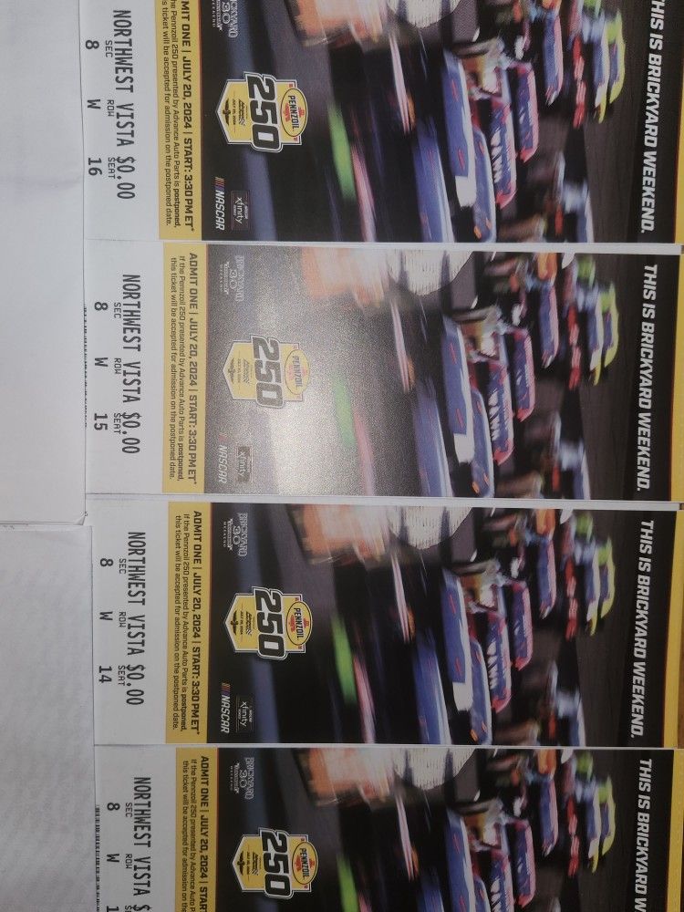 BRICKYARD 250 TICKETS FOR SALE $25 EACH SATURDAY