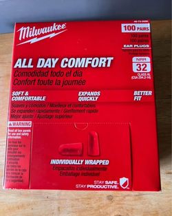 New Milwaukee Ear Plugs 100 Pair (Individually Sealed Pairs