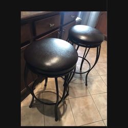 Metal And Leather Barstools Pair