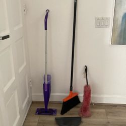 Cleaning Supplies | Swiffer mop, broom + dust pan, duster