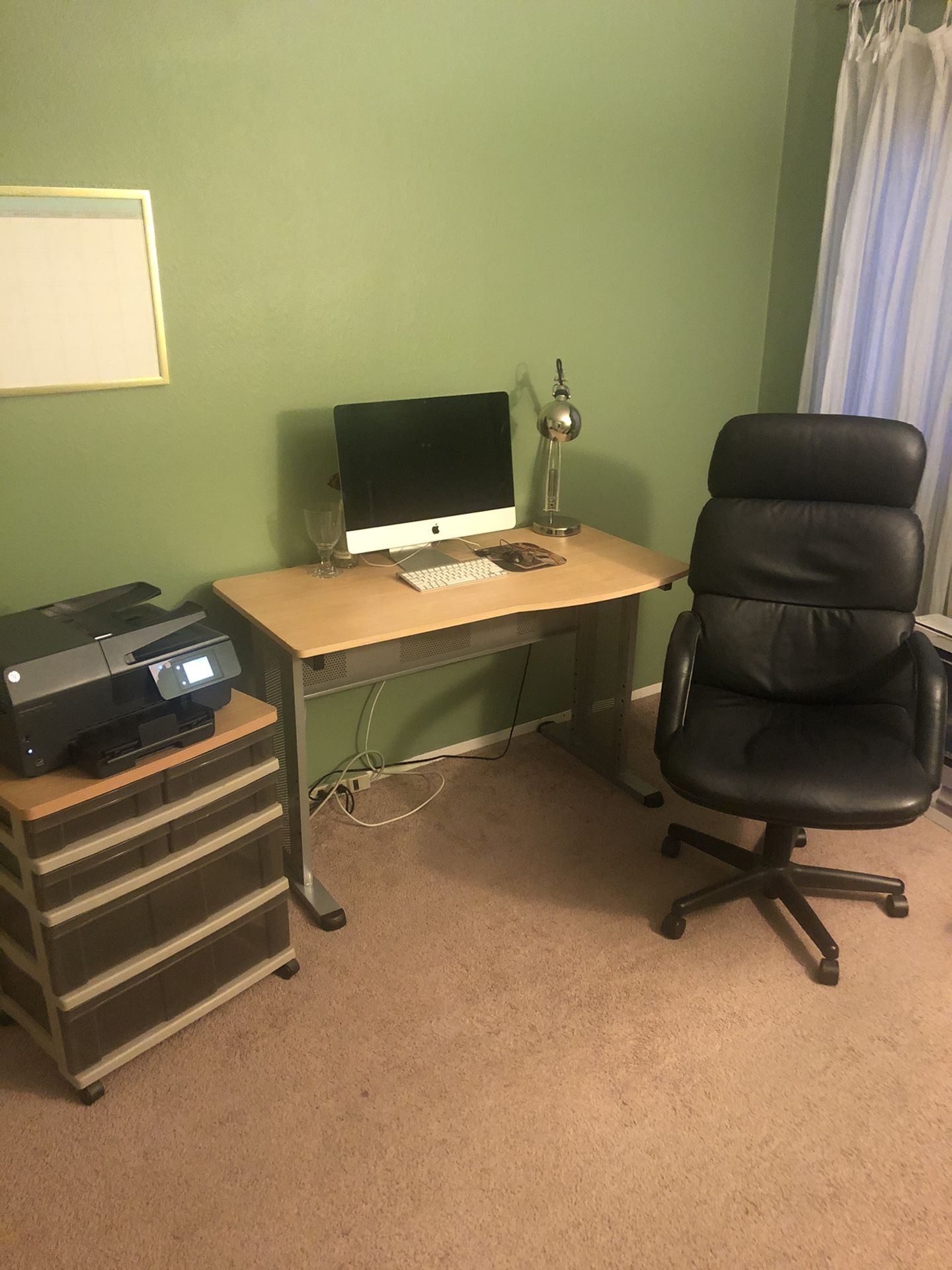 Leather Desk Chair, 6 Drawer Printer Stand And Computer Desk ( Computer And Printer Not Included)