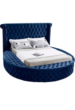 King sized royal blue tufted bed set