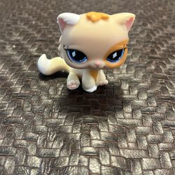 Littlest Pet Shop #521 Authentic Sitting Persian Kitty Cat Blue Eyes Tan & White