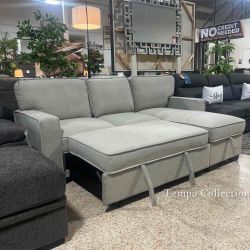 SECTIONAL WITH SLEEPER, REVERSABLE STORAGE CHAISE, USB CHARGER, TABLE - [NEW]