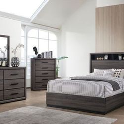 Brand New Gray 6pc E. King Size Bedroom Set 