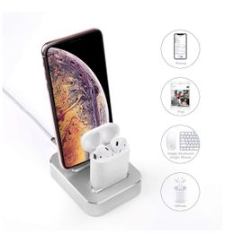 H7-025. Docking Station,Charging Stand Compatible for iPhone XS/8/8Plus/7/6S /SE/iPad, Aluminum Alloy Built-in USB Cell Phone Charging Stations, 2 in