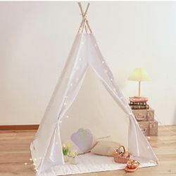 New In Box Teepee Play Tent for Kids with Padded Mat&Lights&Carry Case Playhouse for Girls Boys(White)