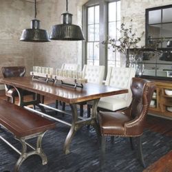 Industrial Farmhouse Dining Table + Bench – Solid Wood & Cast Iron (Ashley Ranimar, Discontinued)