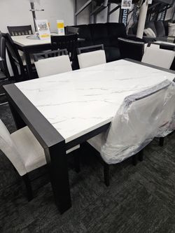 Same day delivery service no credit needed faux marble dining table with 6 chairs package special