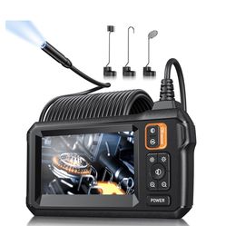 Endoscope Camera With Light, Inspection Borescope Camera With 4.3" IPS Screen, 1920P HD With 8 LED Lights, 32.8FT Semi-Rigid Cord Bore Scope, IP67 Wat