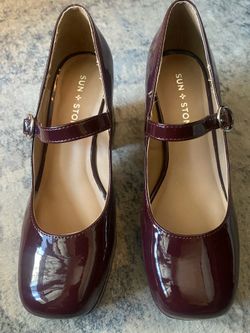 Woman’s Sun & Stone Wine Pat Size 7m Wedge Mary Jane ‘a